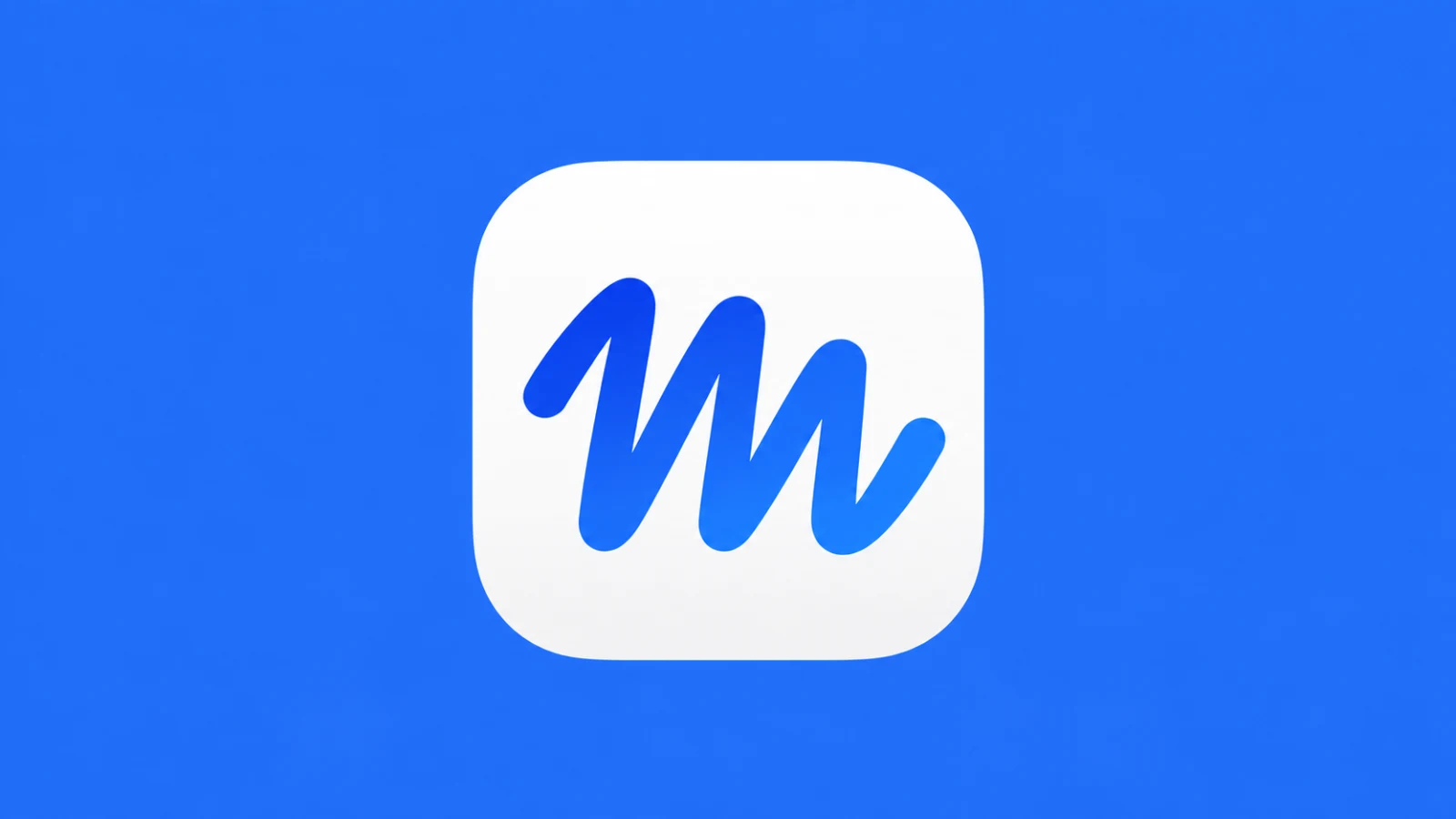 The Muse app icon, a blue script M on a white rounded square, on a blue background