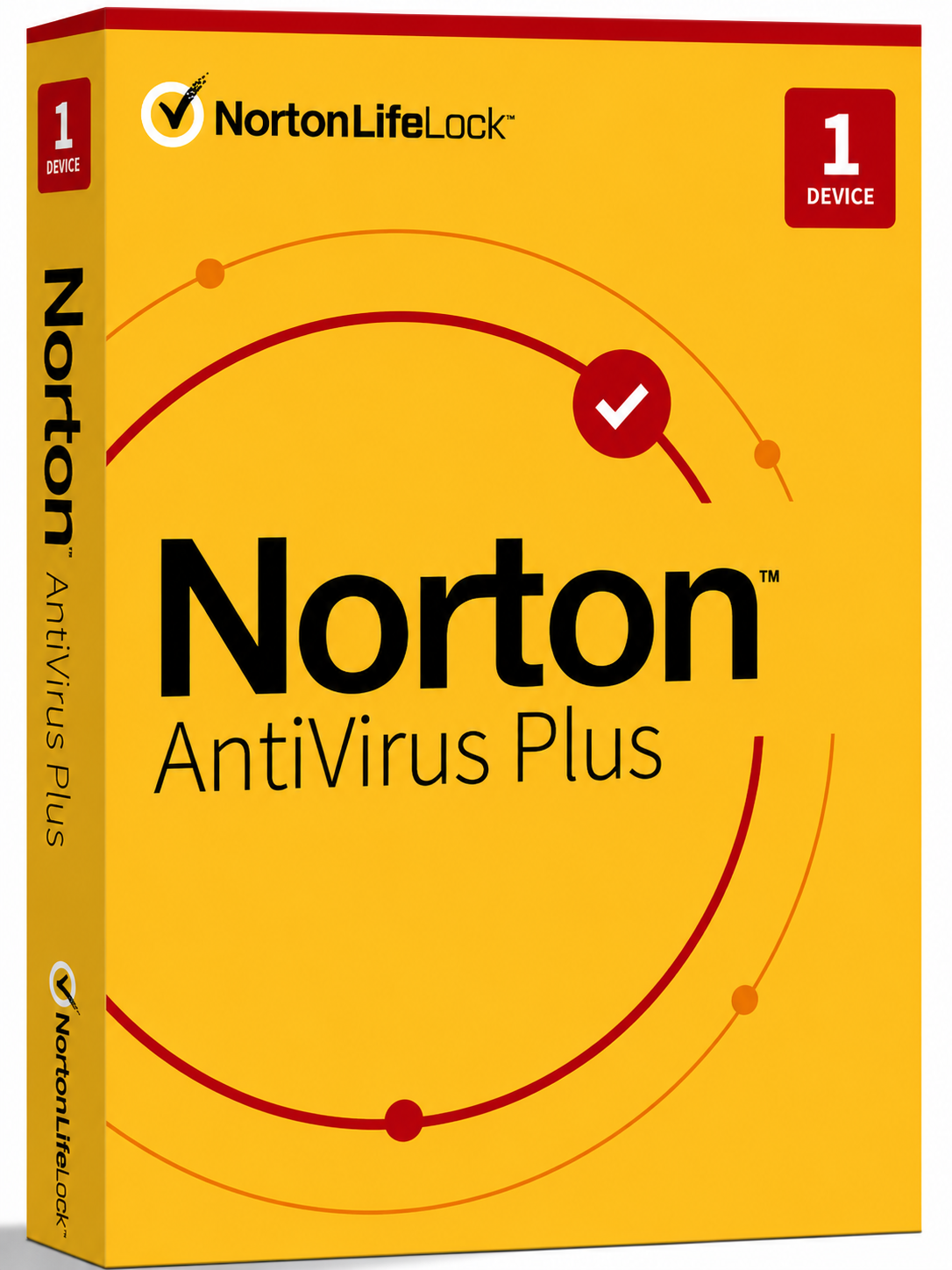 Norton AntiVirus Plus retail packaging, the entry-level 1-device tier